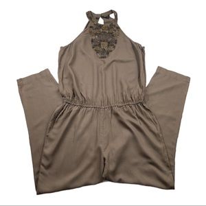 GUESS BROWN HALTER JUMPSUIT M